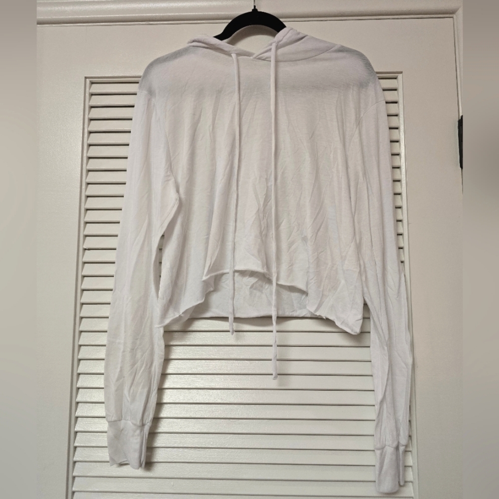 Bella Canvas - White Lightweight Long-Sleeve Crop Top With Drawstring & Hood